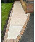 Rosa Porcelain Paving Edged with Desert Gold Granite Setts